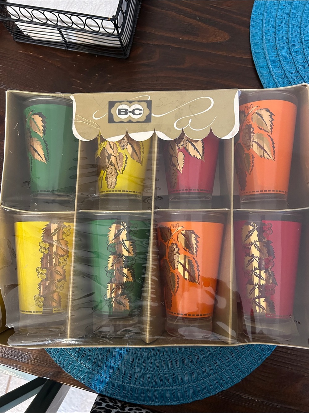 Bartlett-Collin’s Mid century modern  drink glasses 24 karat gold leaves 1960’s